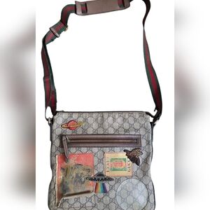 Guccu Courier GG Supreme Messenger Bag, Monogram, Applique Patches